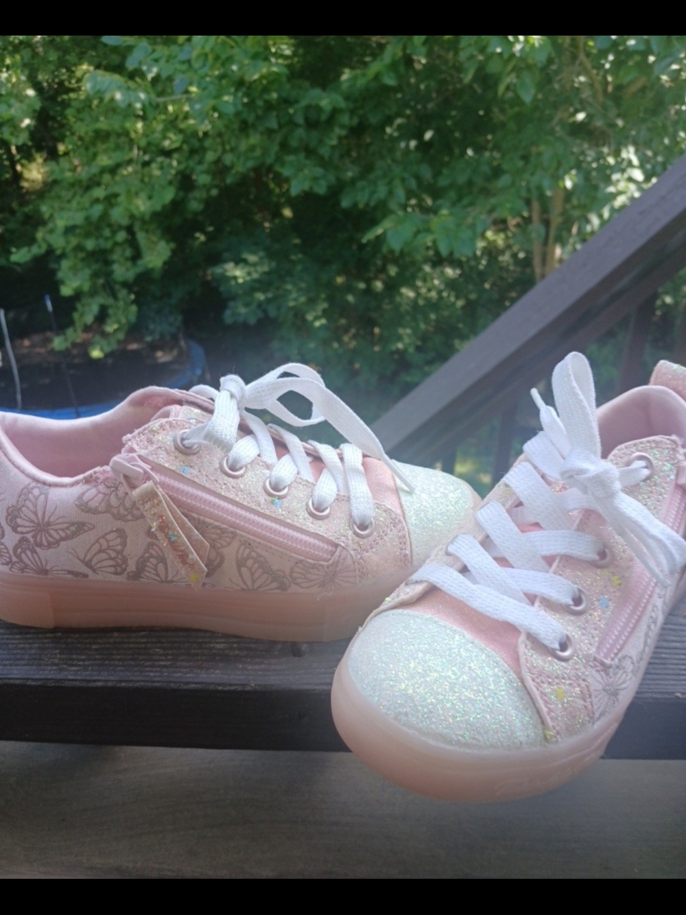 Skechers Pink Glitter Butterfly Lace-Up Sneakers for Kids